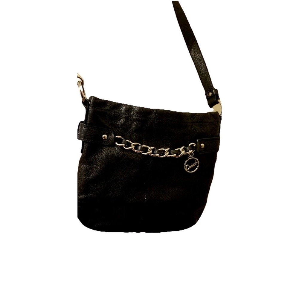 Coach Chain Duffle F19722 Crossbody Bag Black‎ Pebble Leather Vintage